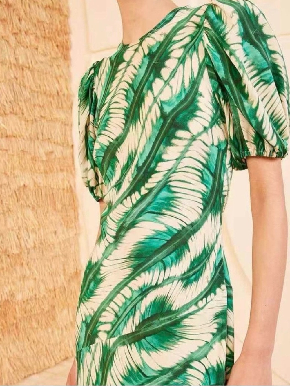 NWT Ulla Johnson Ines Dress Green Silk Puff Sleeve Floral Print Midi Dress Sz 4 - Picture 3 of 12
